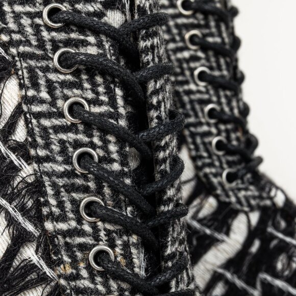 Chanel G27462 Wool Tweed Lace Up Silver Heel Booties - Picture 8 of 13